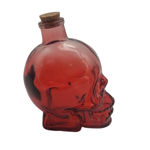 Skull Skeleton Head Red Potion Decanter with Cork Stopper - Picture 2 of 7